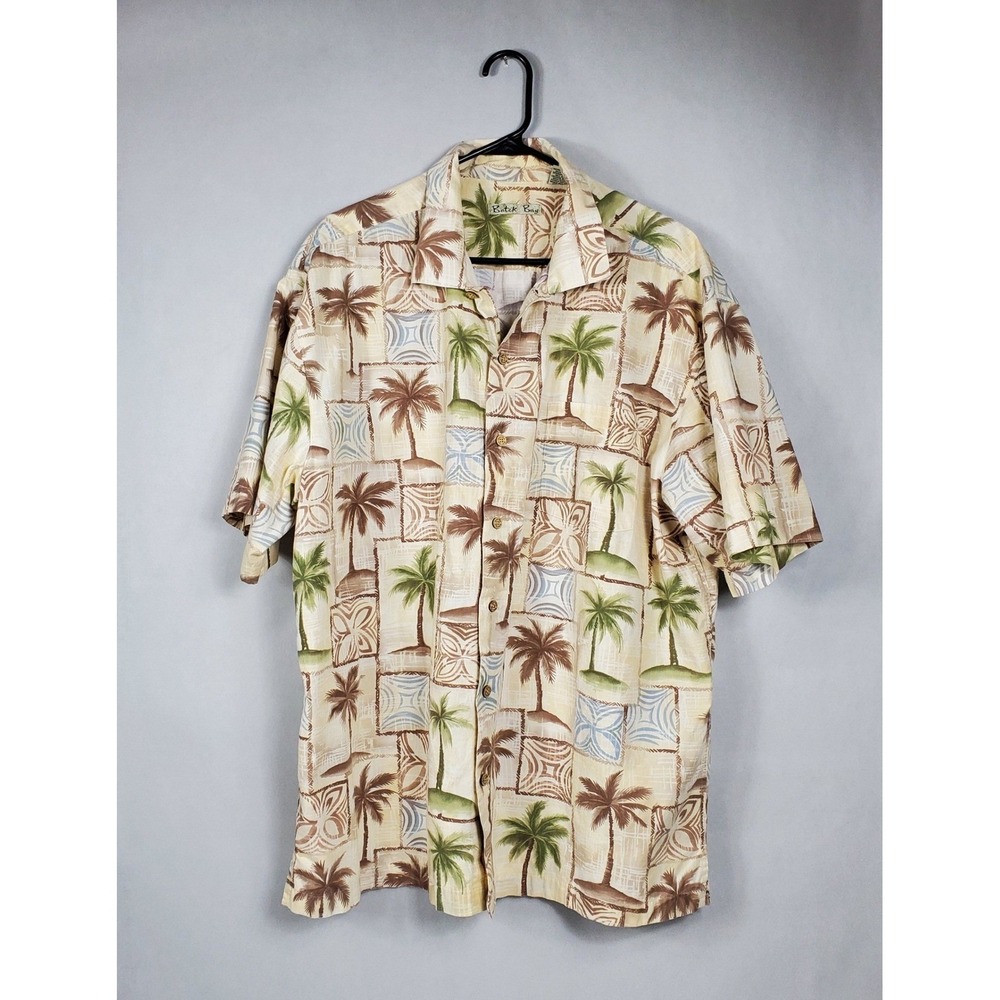 Batik Bay Mens XXL Hawaiian Shirt Tan Palm Tree Tropical Cotton Button Down